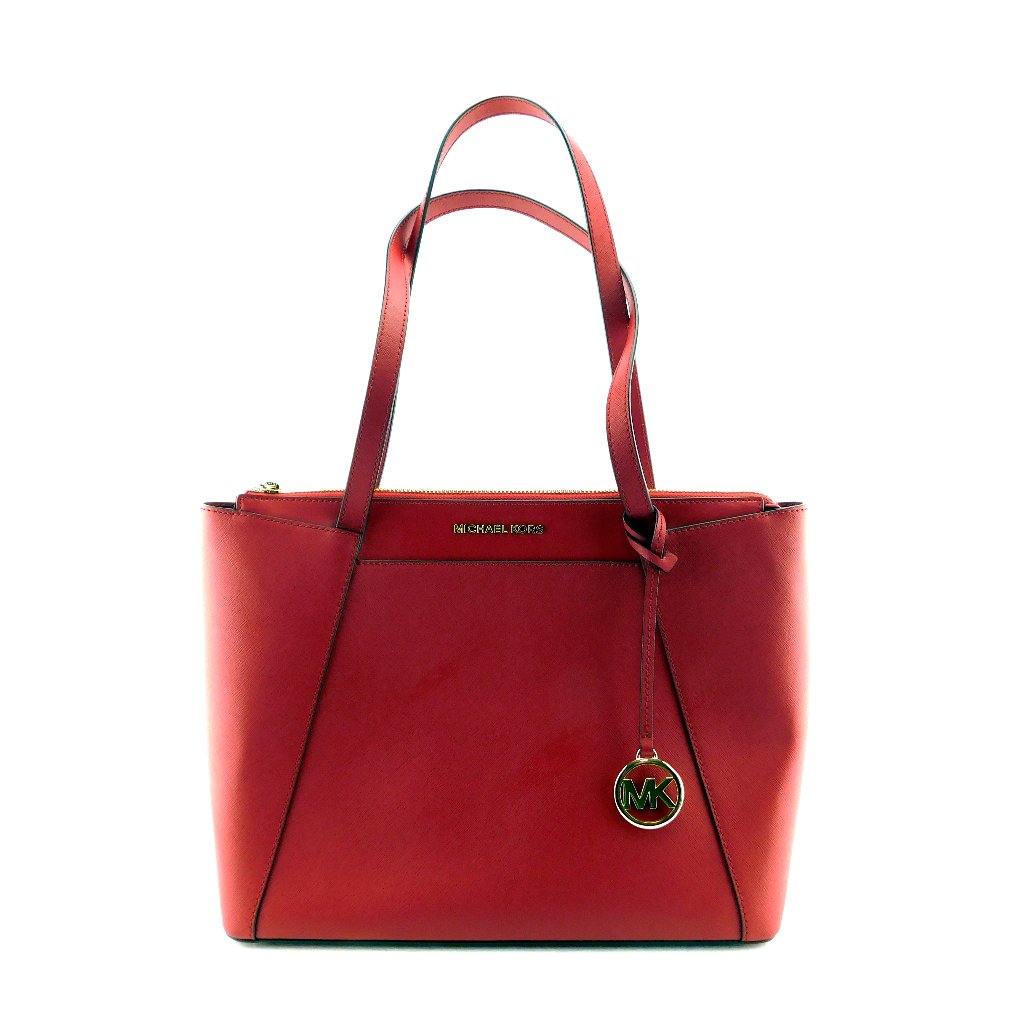 Michael Kors Mk Logo Dark Red Saffiano Leather Satchel Tote Shopper Shoulder Bag